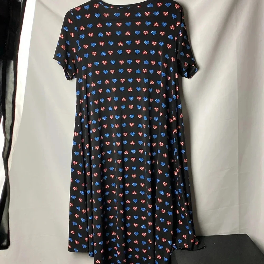 LULA ROE WO SIZE SMALL NAVY‎ PATRIOTIC HEARTS DRESS HIGH- LO HEM CLEAN - Picture 9 of 10